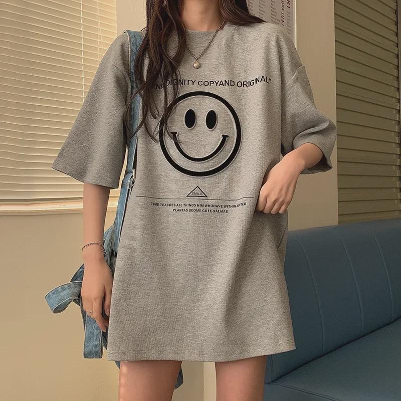 Korean 2025 Loose Mid-Length Couple T-Shirt with Letter Print