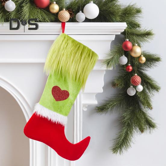 Рождественские чулки, плюшевые зеленые меховые носки, чулки в виде гномов, подвесные украшения для рождественской елки, зимние праздничные подарочные пакеты для украшения дома
