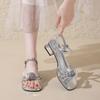 Красивые сандалии женские лето 2025 новые французские для улицы с открытым носком с юбкой темперамент толстый каблук рабочие туфли на высоком каблуке