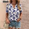 Повседневные футболки Crushed Flower, уличная одежда, повседневные женские топы, футболка с коротким рукавом и V-образным вырезом, женская мода, свободная одежда больших размеров