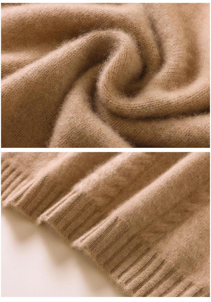 Women's Cashmere Cable Knit Pullover - 2024 Autumn/Winter, Thickened Seven-Gauge Double-Ply, Half-High Neck Sweater.