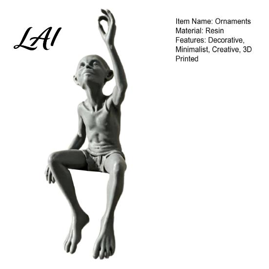 Cool Room Accessories 3D Printed Gulu Sitting Statue Resin Alien Figurine Creative Detailed Statue Edge Sculpture for Home Office Desktop Bookshelf