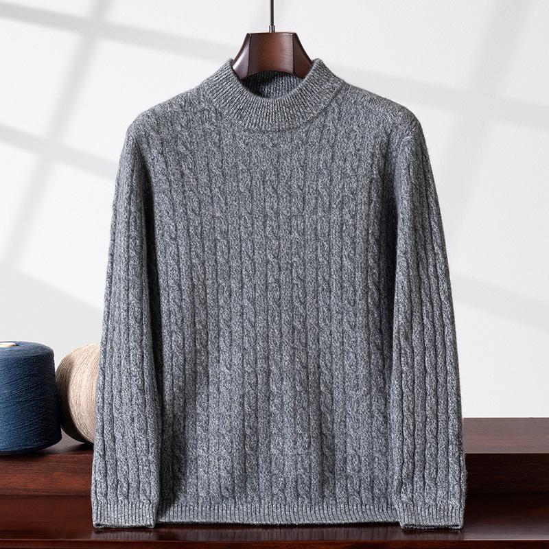 Men's Heathered Yarn Double-Strand Half-High Neck Pullover – Autumn/Winter, Soft & Skin-Friendly