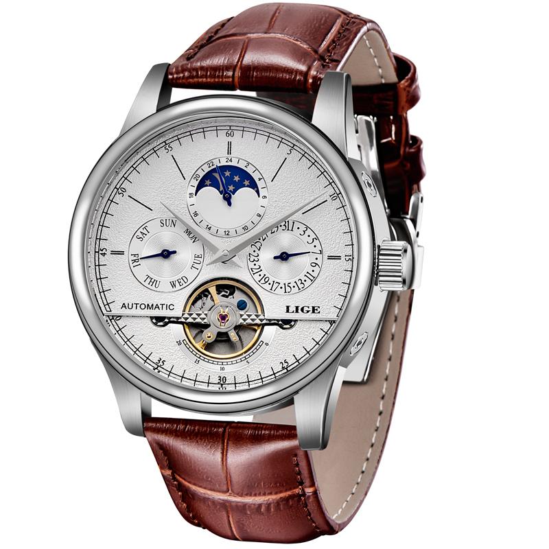 Men Watches Automatic Mechanical Watch Tourbillon Clock Genuine Leather Waterproof Watch Men Military Wristwatch Man
