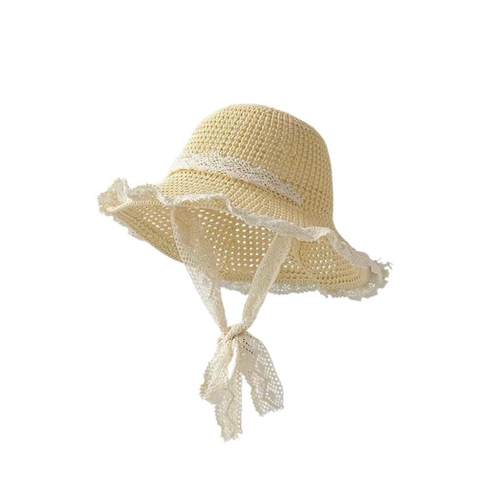 Lace Up Children Straw Sun Hat Shading Hat Anti-UV Sun Hat Cartoon Sunshade Hat Korean Style Foldable Children's Visor Hat