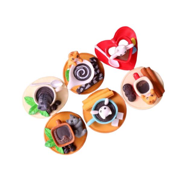 6pcs Desktop Ornament Exquisite Cute Vivid Mini Decor Gift Ornaments Teacup Cat for Home Decoration