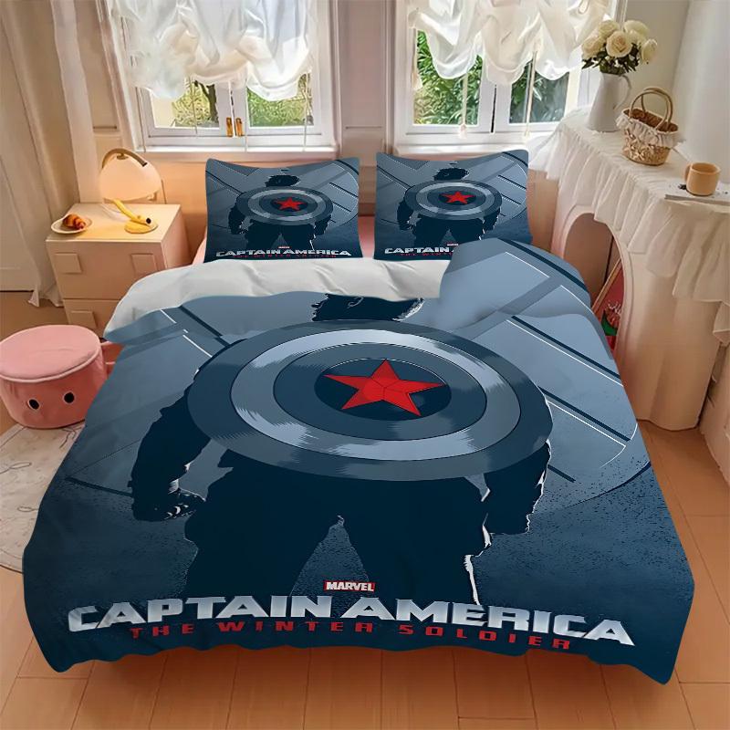 3pcs Captain America 1 Cover+2 Pillowcases, Pillow Inserts Not Included, Machine Washable, All-Season Use, Teen and Adult Rooms129