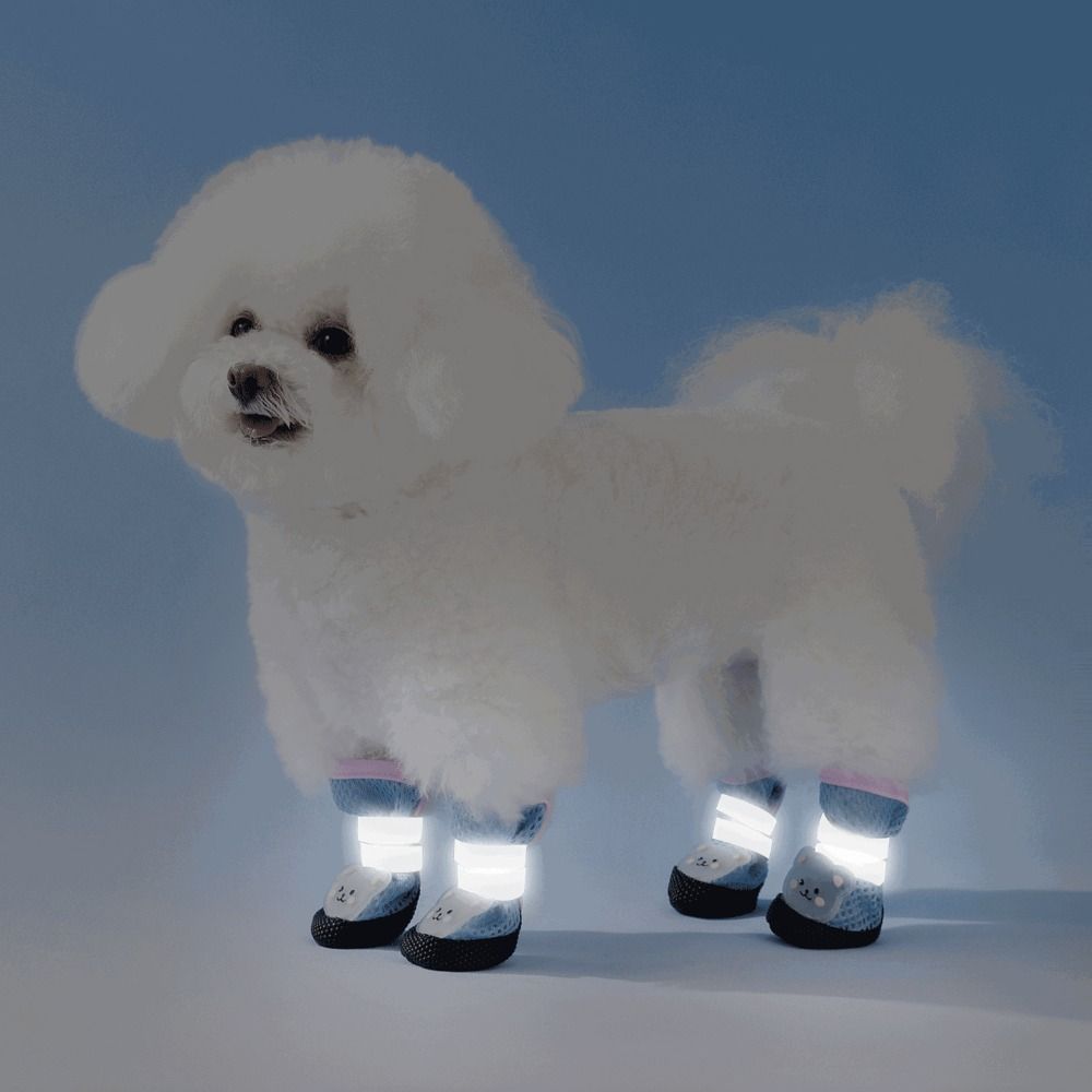 4Pcs/Set Reflective Anti-Slip Dog Boots Adjustable Dog Paw Protectors Cute Dog Mesh Shoes  Outdoor