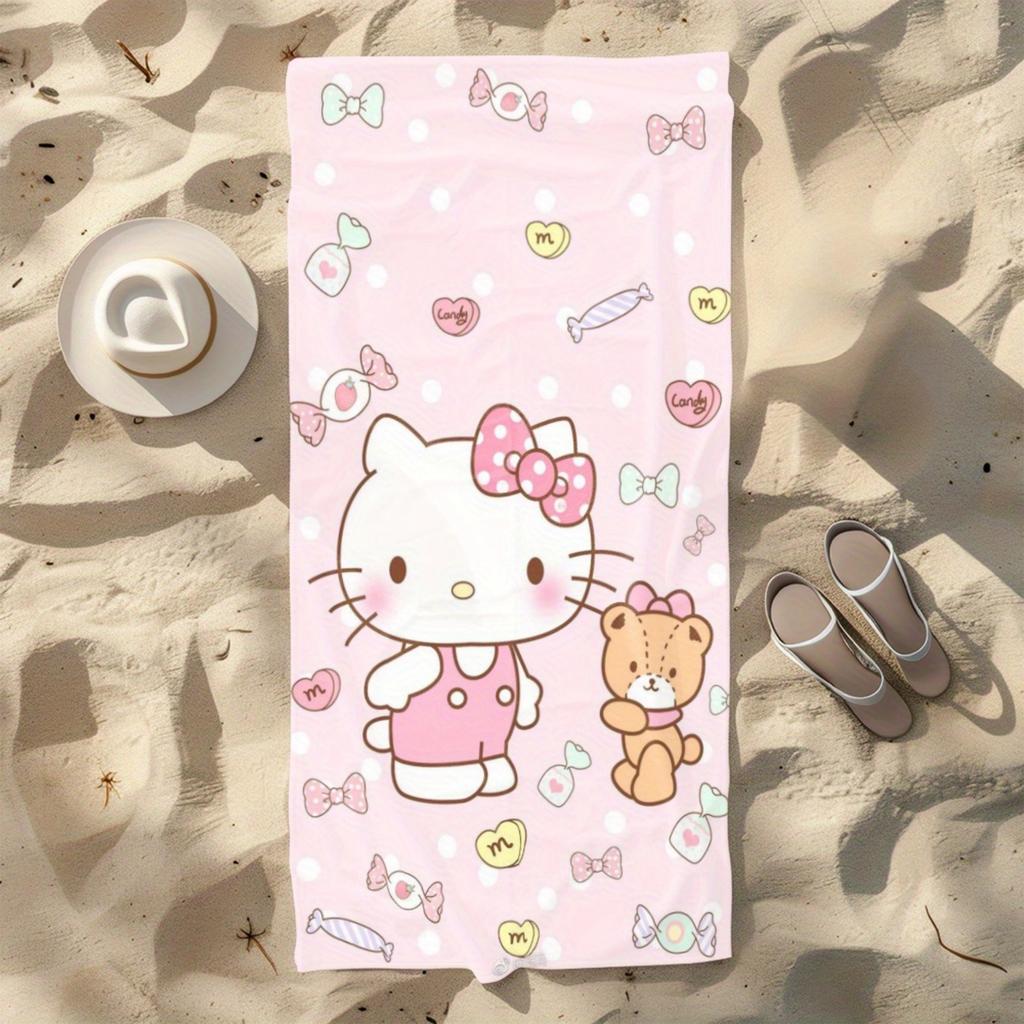 1 шт. Sanrio Hello Kitty и Медвежонок Розовое пляжное полотенце - Быстросохнущее большое банное полотенце, можно стирать в машине, стильное и впитывающее