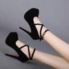 2025 Summer Women Shoes Round Toe Thin Heel High Heel Shallow Shoes Trend Outdoor Dress Ankle Strap Strap Pumps Zapatos De Mujer