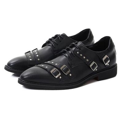 Модные ретро черные туфли-лодочки с узким ремешком на низком каблуке, женские модные лоферы, украшенные металлическими заклепками и пряжкой, элегантная офисная обувь для работы