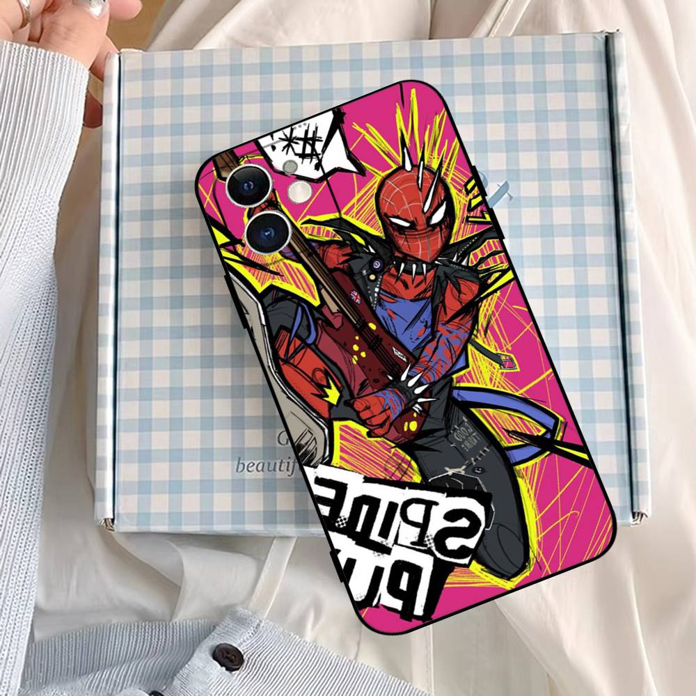 Чехол в панк-стиле с Человеком-пауком S-Spiderman для iPhone 1716 15 14 13 Pro Max 11 12 Mini X Xs XR Черный силиконовый чехол
