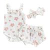 Newborn Baby Girl Clothes Floral Sleeveless Romper Bodysuit + Ruffle Bloomers Shorts Infant Summer Outfits Set