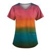 Plus Size Cute Printed Scrub Working Uniform Tops For Women  V-Neck Short Sleeve Fun T-Shirts Workwear Tee With Pockets