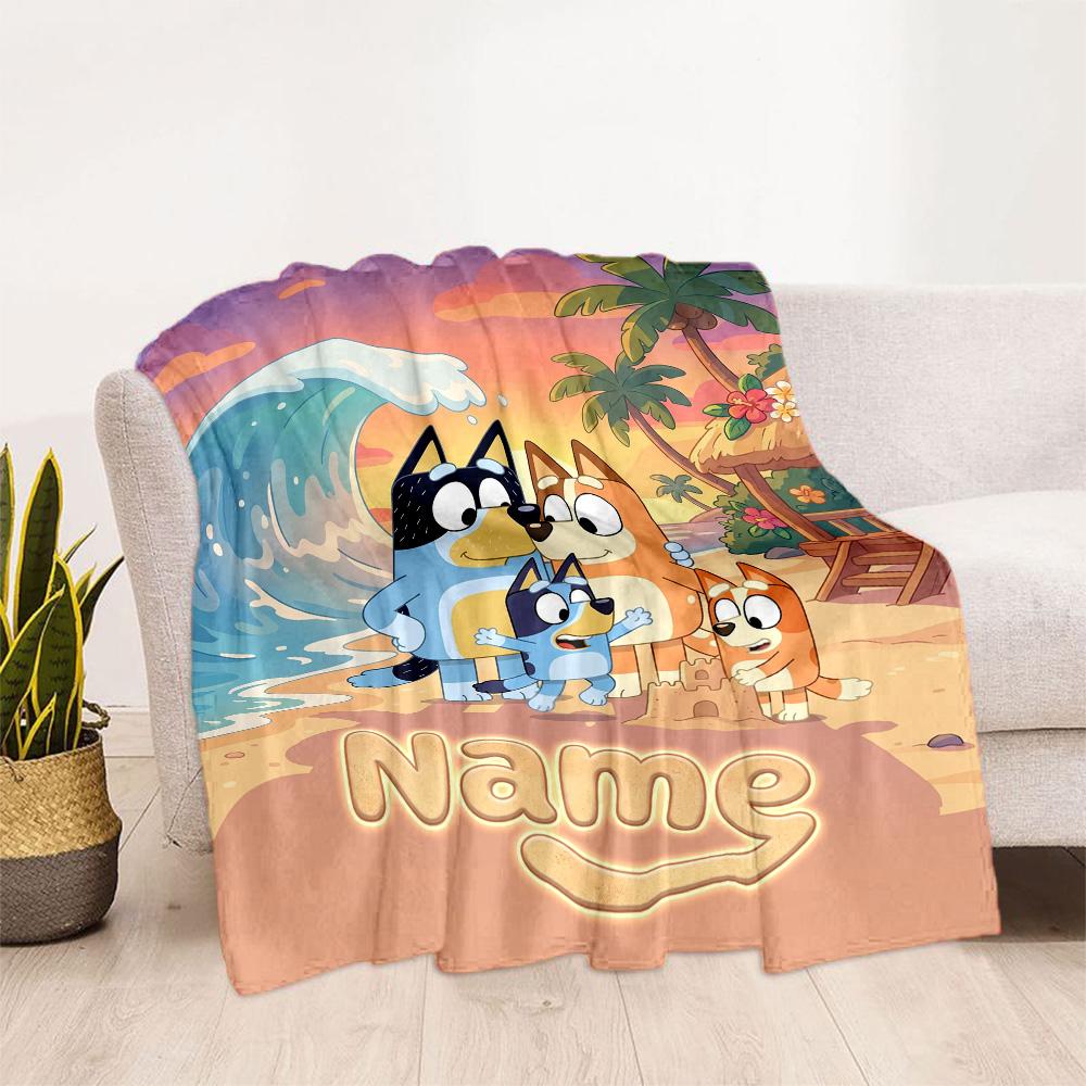 Bluey's Colorful Friends Customize Your Name Blanket Gift Customizable Blanket Ultra-Soft Great for Home Decor Seaside Nap Bedding for All Occasions
