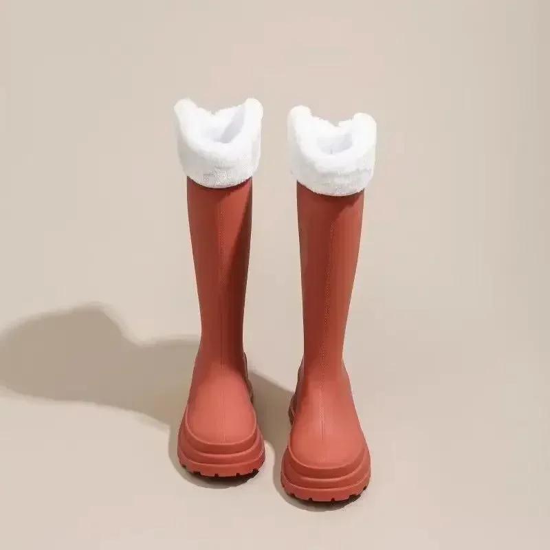Fashion 2024 Women's Rubber Rain Long Boots Plush Lined Warm Non-slip Waterproof Outdoor Platform Shoes Women's High Boots Botas Mujer
