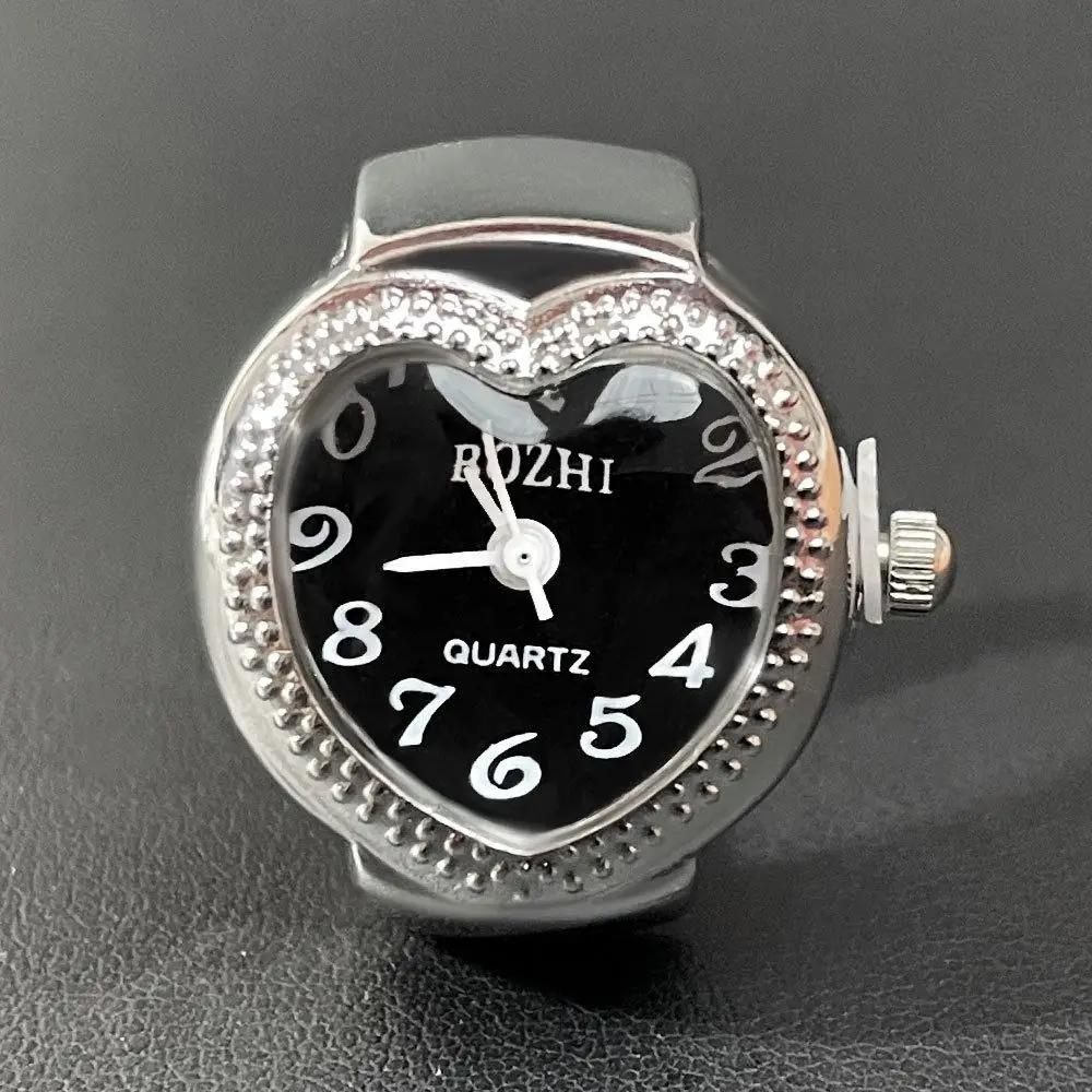 Cool Vintage Rings Jewelry Clock Heart Shape Punk Roman Quartz Watch Adjustable Mini Elastic Strap Finger Watch Ring Couple
