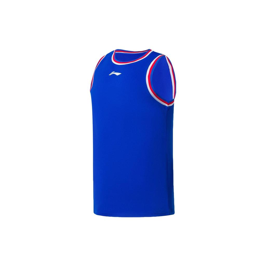 Li Ning Professional Basketball Series Logo Print Striped Round Neck Basketball Vest And Shorts Set Men Sportswear Blue AATS003-11