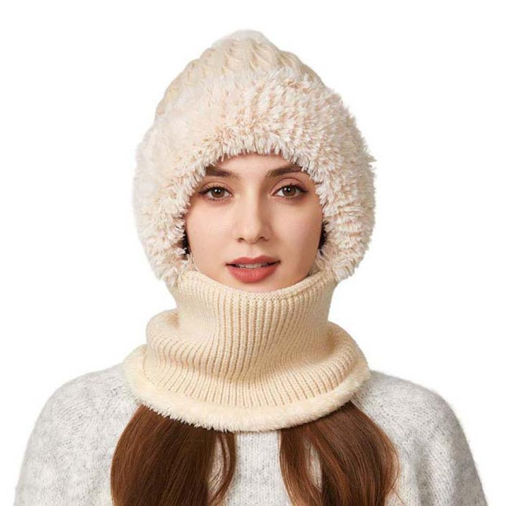 Windproof 2in1 Scarf Hat Plush Balaclavas Hat Fashion Winter Cap Mask Set Riding