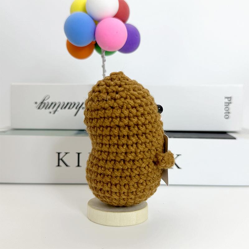 Funny Positive Crochet Coffee Bean Doll with Card for Cheer Up Gifts and Party Decor Handmade Knitted Potato Doll Desk Ornament