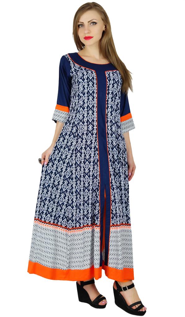 Bimba Women Blue Anarkali Kurta Kurti Fashionable Long Indian Ethnic Blouse
