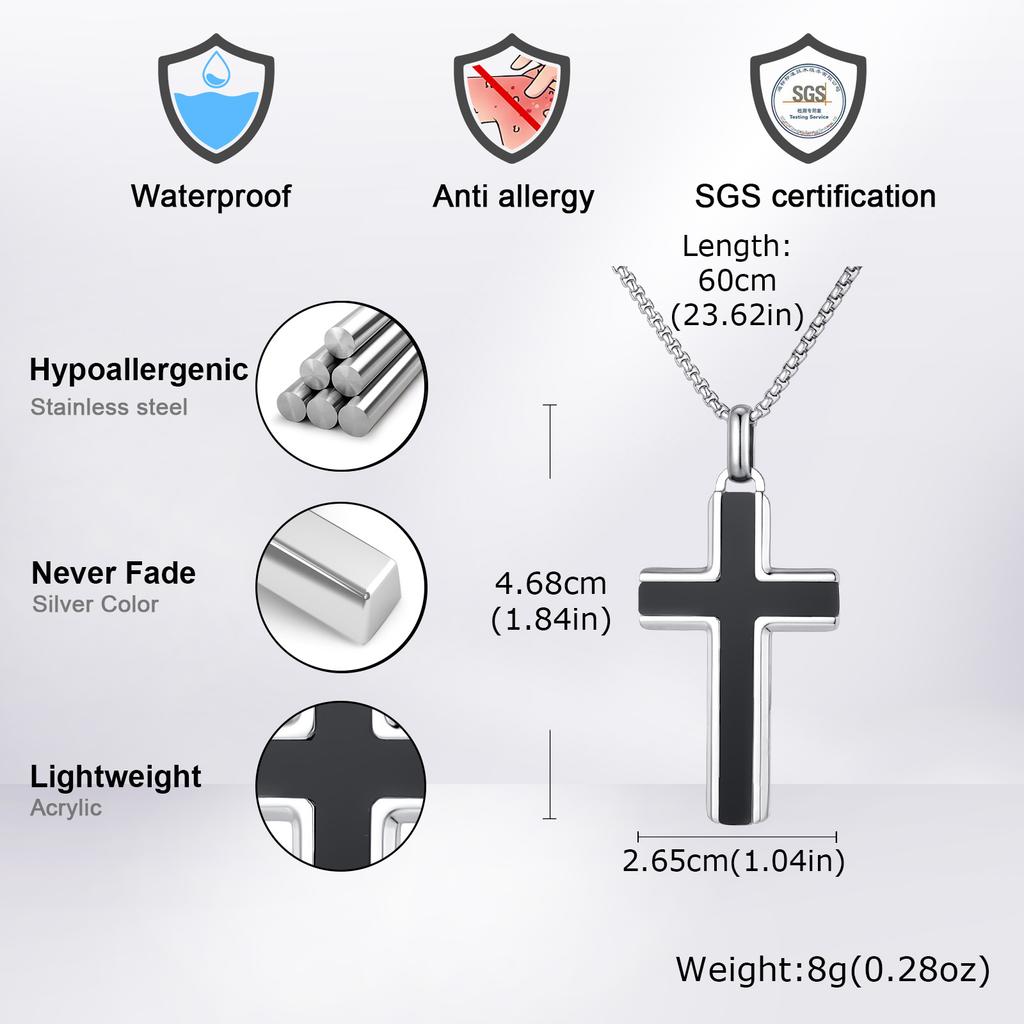 Vnox Stainless Steel Cross Pendant Necklace for Men Boys, Turquoise Black Onyx Tiger Eye Cross Box Chain Valentines Day Gifts