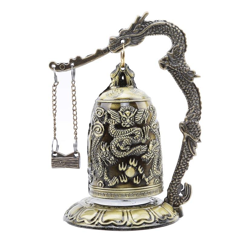 Hand-Carved Antique Bronze Dragon Bell Good Luck Charm Vintage Desk Ornament for Home Office Decor