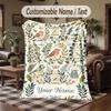 Birds Flowers Theme Throw Blanket Custom Name Text Personalized Blanket Soft Cozy Blanket for Home Sofa Bed