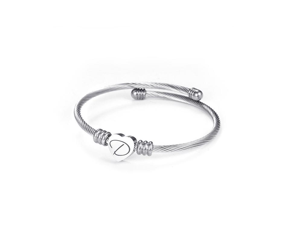 Titanium Steel English Alphabet Heart Bracelet with Simple Design