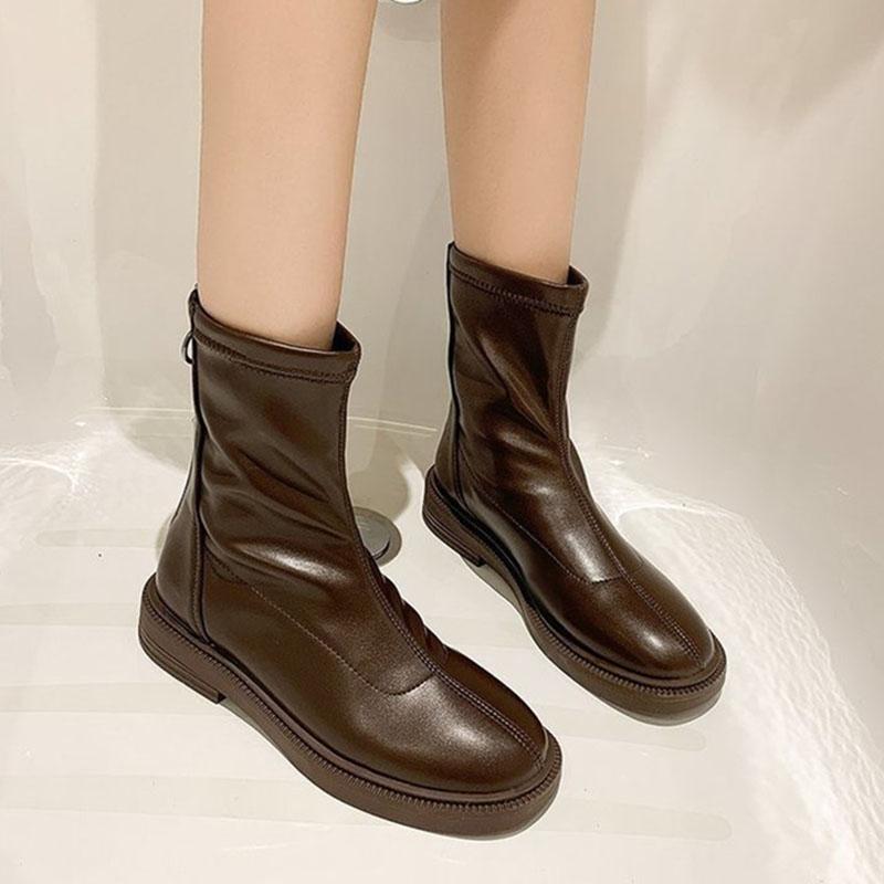 Модные женские ботильоны осень 2024 новые короткие сапоги из искусственной кожи на платформе женские плоские круглые носки на молнии белые сапоги Botas De Mujer