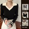 Осень и Зима Приталенный Воротник Темпераментный Повседневный Универсальный Базовый Вязаный Свитер Женский Топ Приталенный и Стройнящий Эффект
