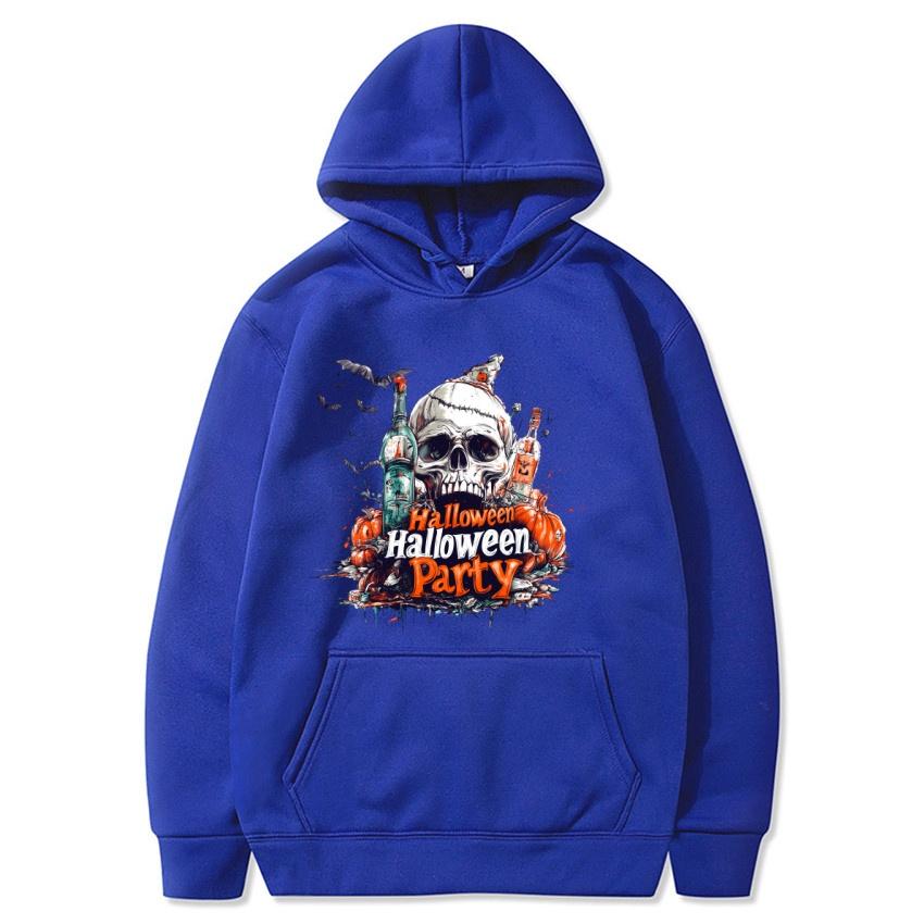 Fall/Winter Halloween Fleece Hoodie Skull Print Fashion Street Hoodie Men's and Women's Daily Long Sleeve Warm Hoodie