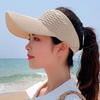 Long Wide Brim Empty Top Hat Women Summer Breathable Hole Elastic Visor Hats Ponytail Outdoor Sports Sun Hats Baseball Cap