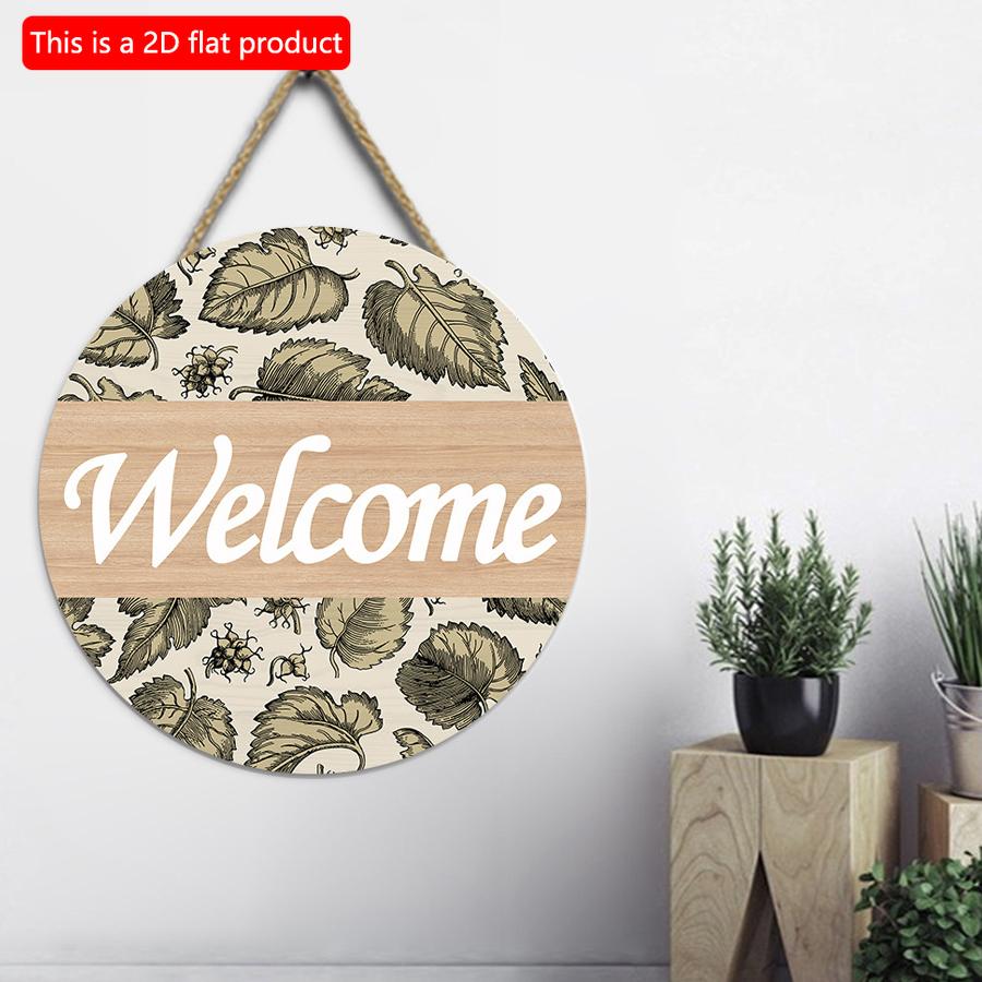 2D плоский 20*20 см 1 шт. деревенский и нежный принт с листьями, приветственный знак, круглые деревянные подвесные художественные таблички, простой стиль дверной знак для весеннего домашнего декора, качество