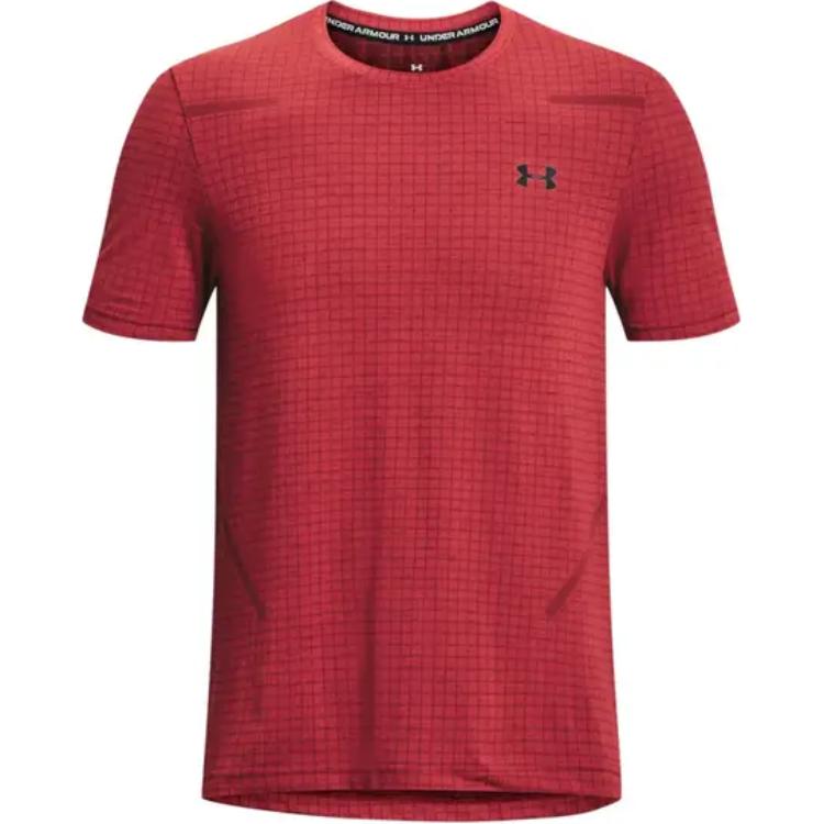 Under Armour Клетчатая тренировочная футболка с коротким рукавом для мужчин, цвет красный 1376921-638