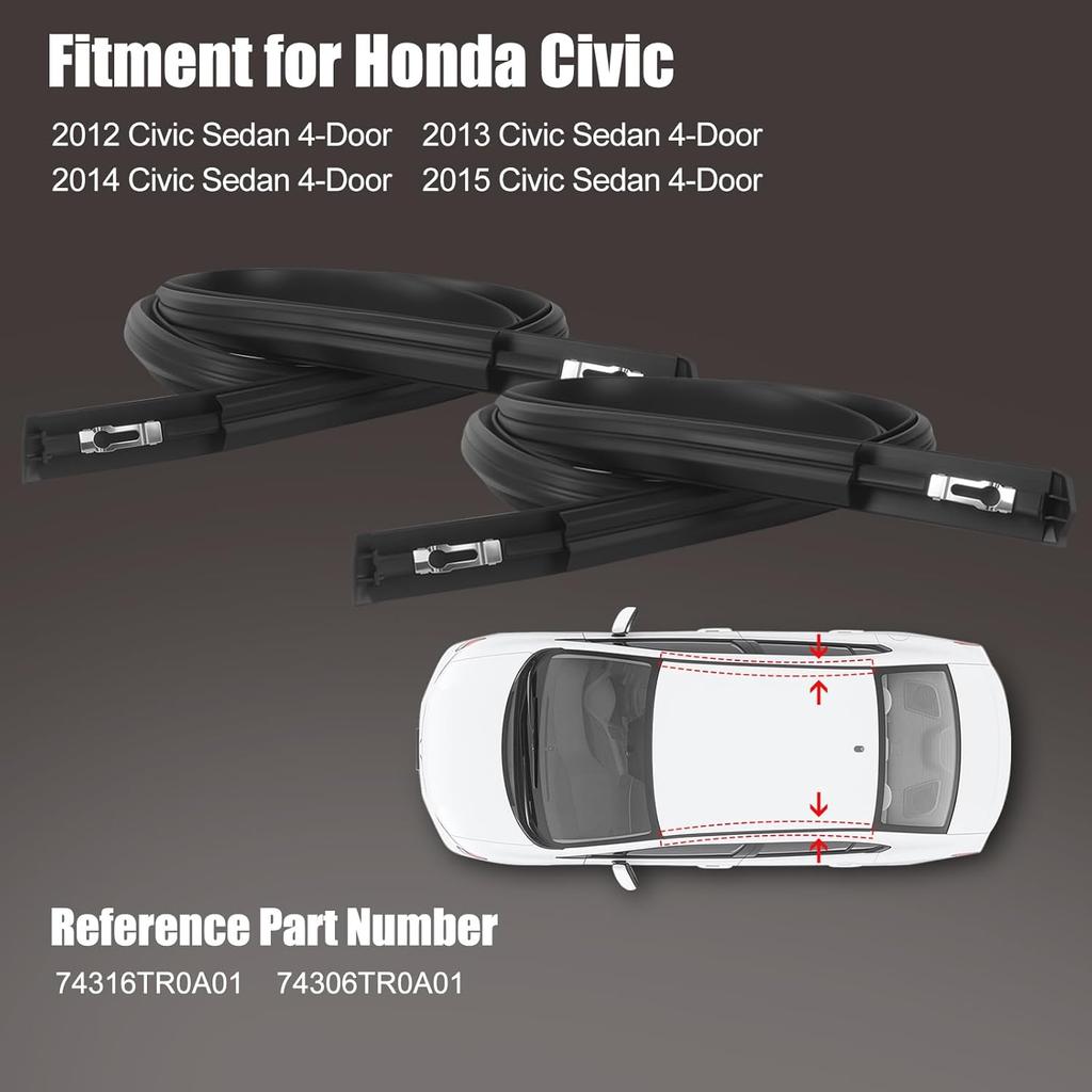 Уплотнительная накладка водостока крыши для 2012-2015 Honda Civic седан 4-дверный, левая и правая 2 шт. Черная резиновая уплотнительная полоса Замена 74316TR0A01 74306TR0A01.