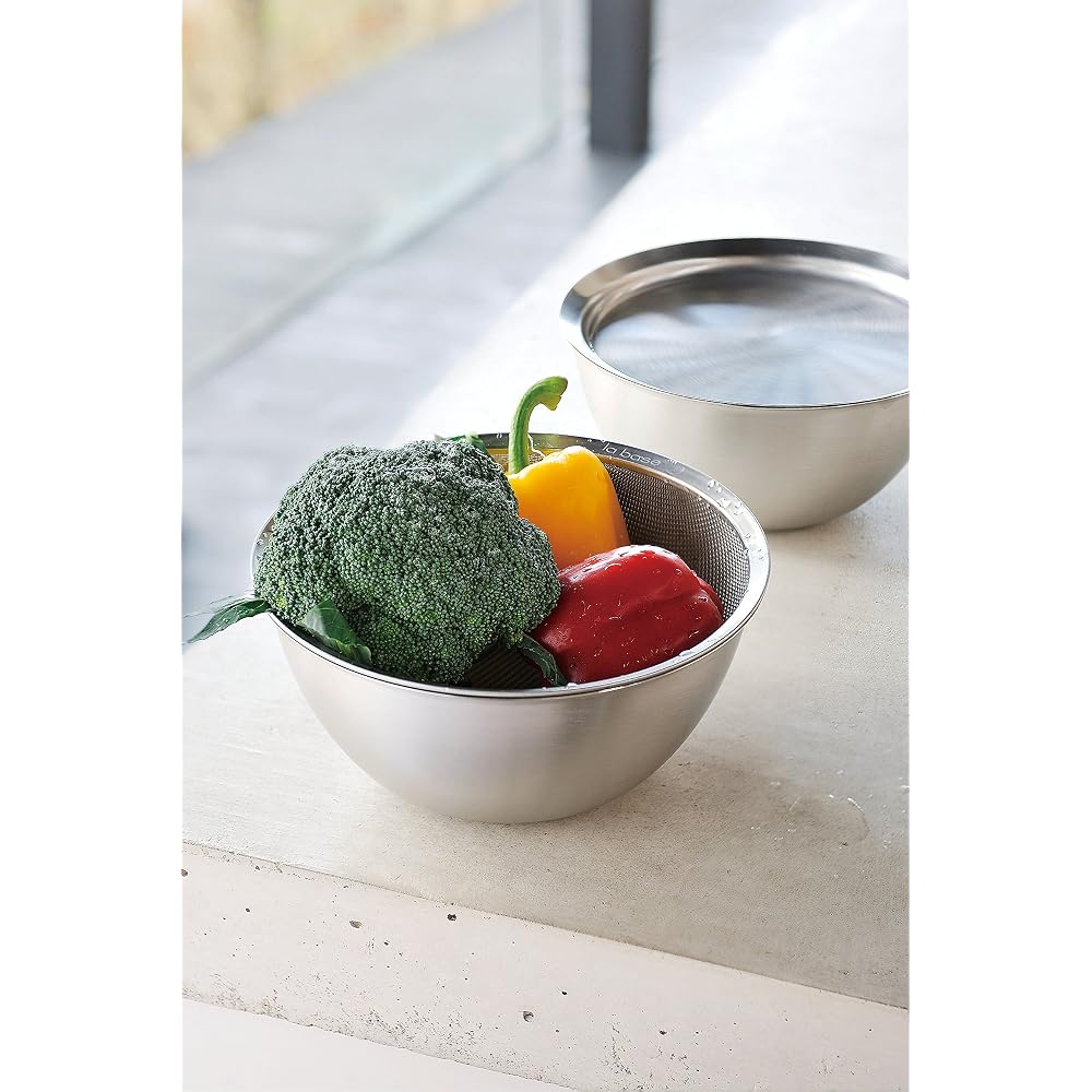 La Base Tsubame-Sanjo Stainless Steel Round Colander, Large, 27cm, Made in Japan, Designed by Yoko