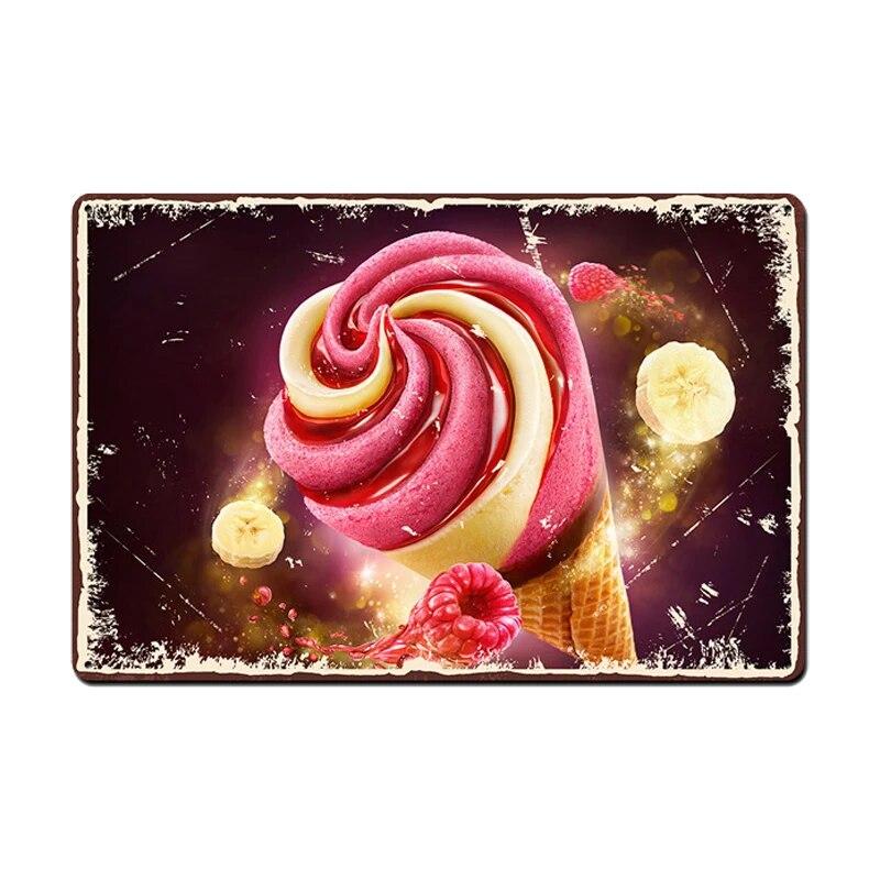 Ice Cream Vintage Metal Poster Retro Chocolate Matcha Cupcake Tin Signs Plaques Wall Decor for Cafe Coffee Shop Club Restaurant