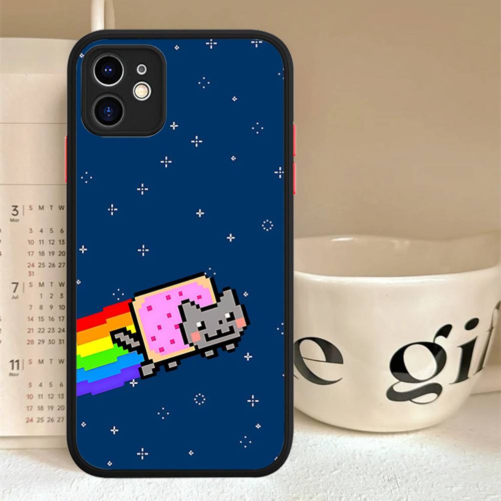 Cute N-Nyan Cat For IPhone 16 15 14 13 12 11 Pro Max X XS MAX Plus Translucent Black Phone Cover