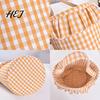 Trick or Treat Baskets Halloween Basket, Plaid Ruffle Candy Bucket with Handle Pumpkin Ghost Pattern Totes for Kids, Reusable Gingham Fabric