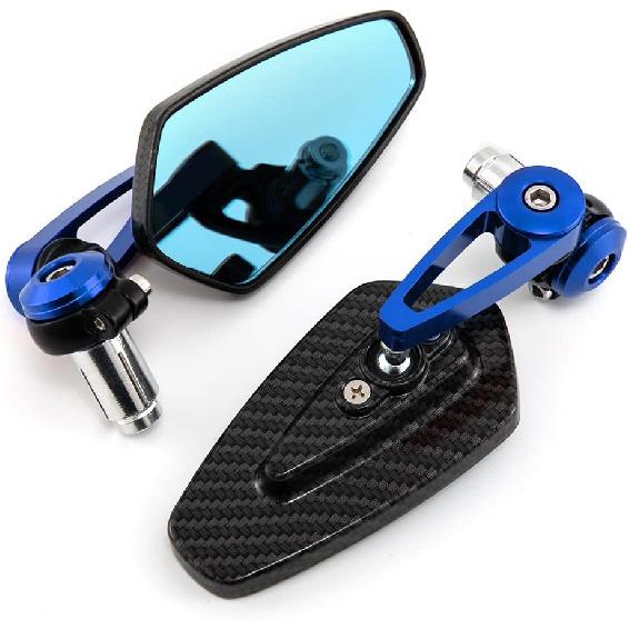 7/8'' 22mm Motorcycle End Bar Mirror Universal Foldable Motorbike Side Mirror for Bobber Cafe Racer Street bike (Blue)