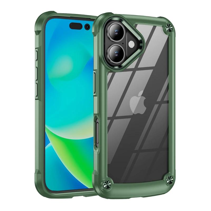 Прочный противоударный бронированный бампер для iPhone 16 15 14 13 12 11 Pro Max 16Plus с мягкой рамкой из ТПУ, гибридная прозрачная задняя крышка