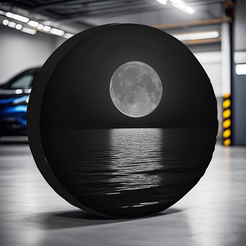 Moonlit Ocean Landscape Tire Cover Durable Polyester Spare Wheel Protector for RV