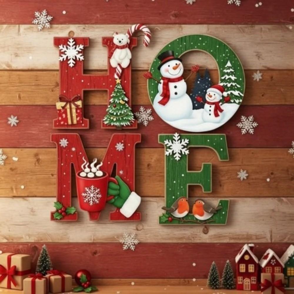 4 pcs Wooden Christmas Wall Decoration Self Adhesive Wall Decor Xmas Door Ornaments Halloween