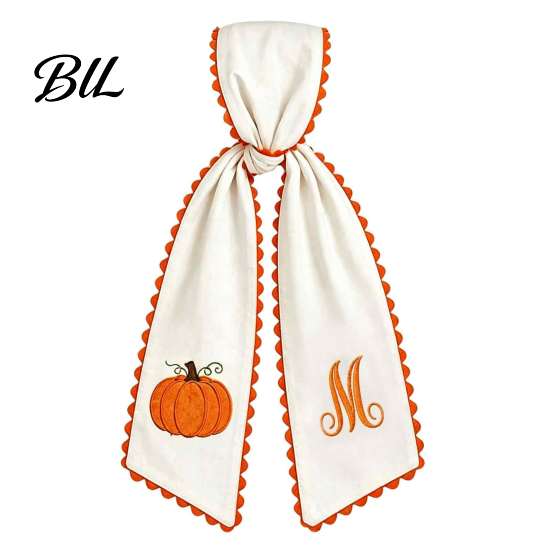 Festival Gift for Fall Decorating Halloween Pumpkin Wreath Sash Front Door Decor, Orange Scalloped Fabric Rustic Fireplace Mantel Trimmings