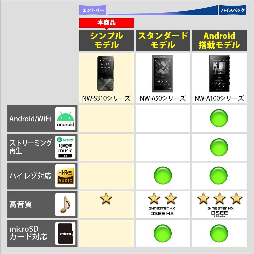 Sony Walkman S Series 4GB NW-S313: MP3 player, Bluetooth compatible, up to 52 hours of continuous playback, earphones included, 2017 model, black NW-S