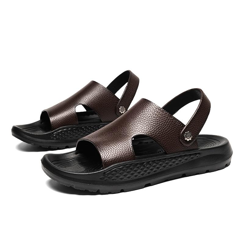 New Handmade Flats Summer Male Sandals Men Breathable Leather Shoes Man Outdoor Men Sandals Antiskid Beach Sandals Hollow Shoes