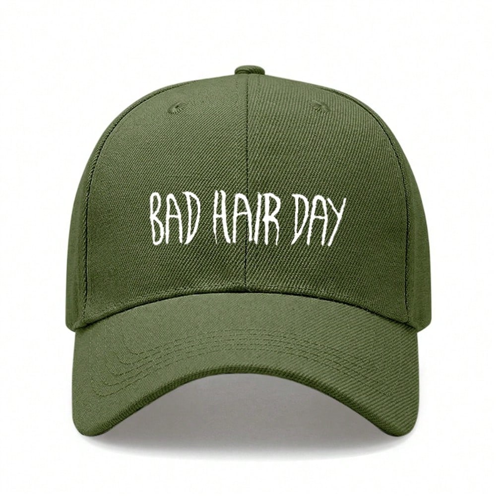 [Black Baseball Cap] Letter "BAD HAIR DAY" Print Polyester Adjustable Breathable Casual Streetwear Daily Wear Baseball Hat - Dad Cap