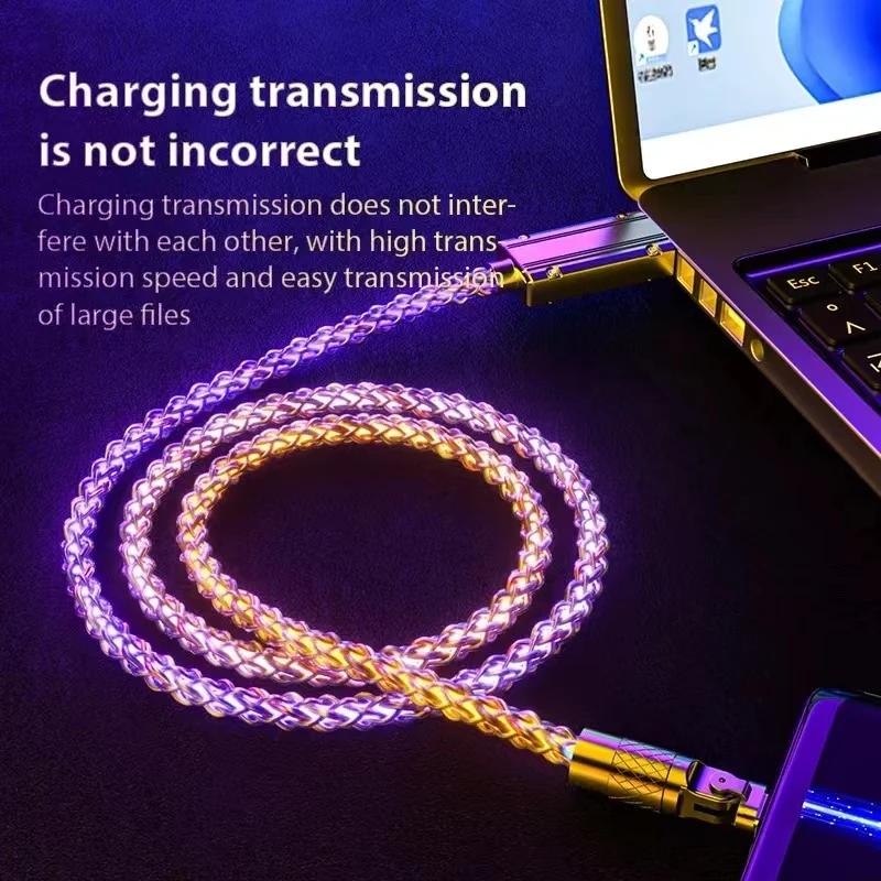 6A RGB Gradient USB‑A to Type‑C Fast Charging Cable Luminous Glowing Data Cord Shining Charging Wire For Xiaomi Samsung iPhone