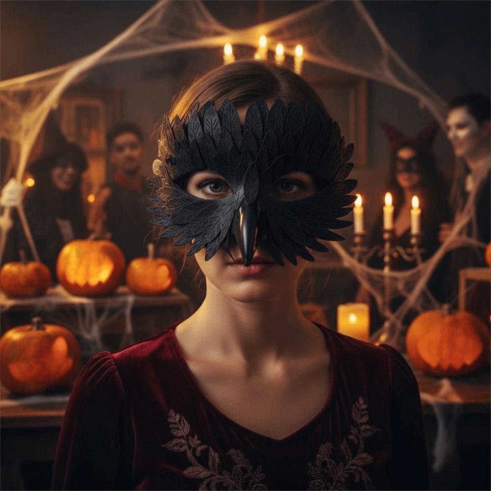 Pearlescent Bird Beak Eagle Mask Gradient Halloween Party Mask Universal Crow Feather Mask Gifts